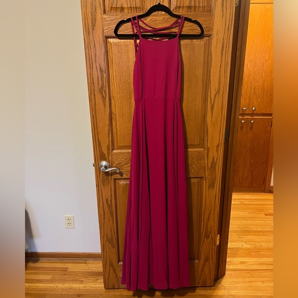 Lulu’s | Strappy To Be Here Magenta Lace-Up Maxi Dress - Picture 7 of 9
